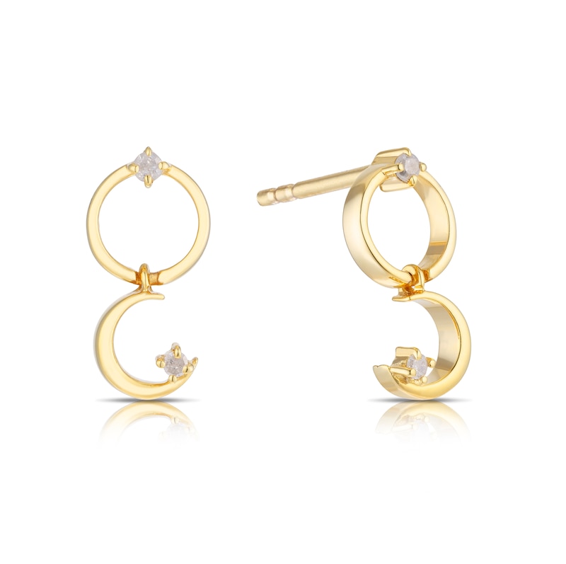 Main Image 1 of Sterling Silver & 18ct Gold Plated 0.05ct Diamond Moon Drop Earrings