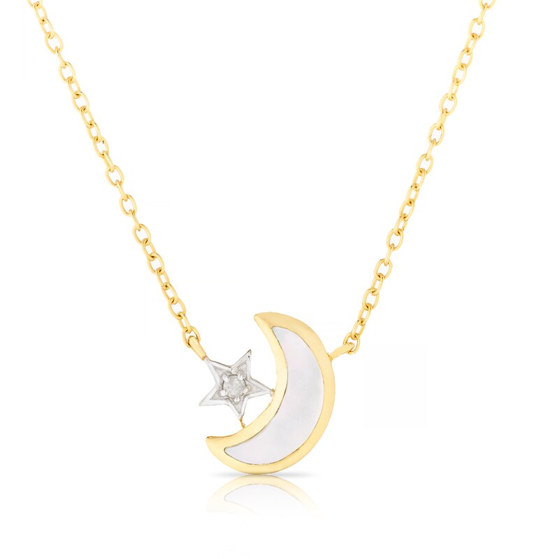 Sterling Silver Gold Vermeil 0.01ct Diamond MOP Moon & Star Necklace