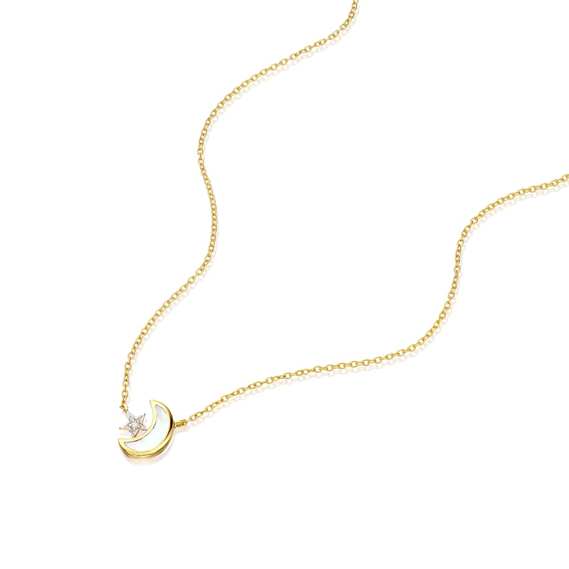 Main Image 2 of Sterling Silver Gold Vermeil 0.01ct Diamond MOP Moon & Star Necklace