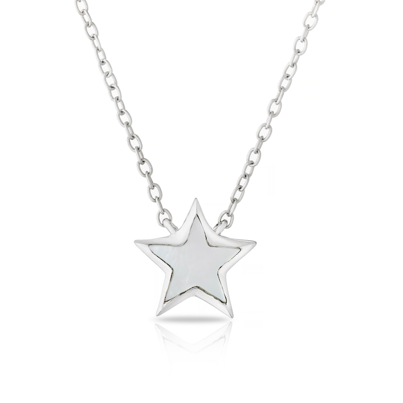 Sterling Silver 0.03ct Diamond Mother Of Pearl Star Necklace