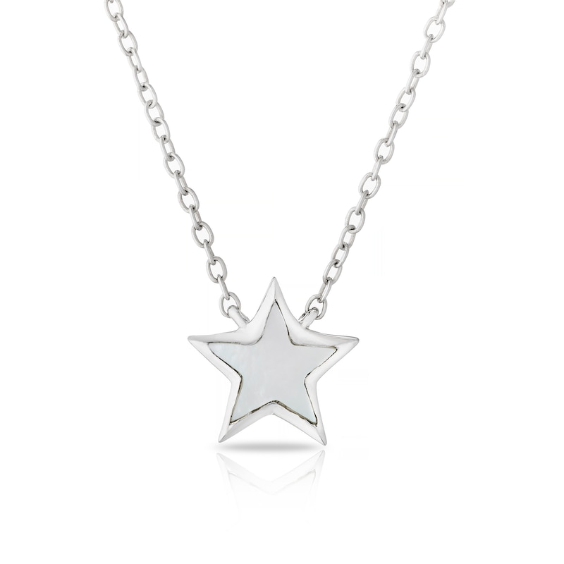 Main Image 1 of Sterling Silver 0.03ct Diamond Mother Of Pearl Star Necklace