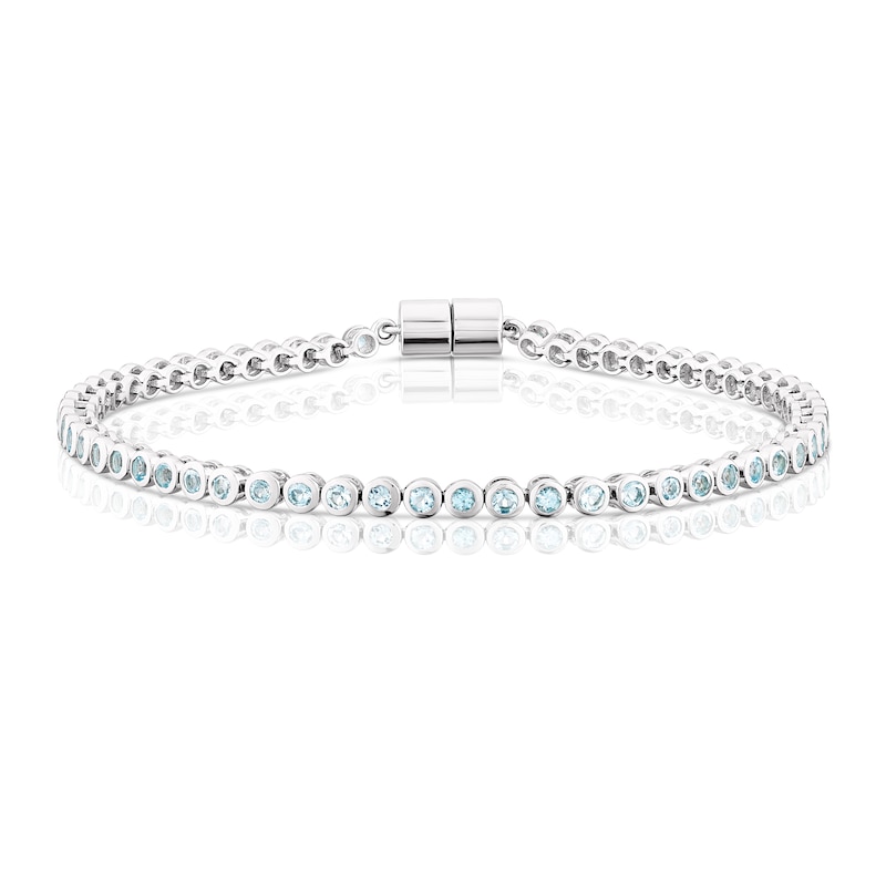 Main Image 1 of Sterling Silver Blue Topaz Bezel Set Tennis Bracelet