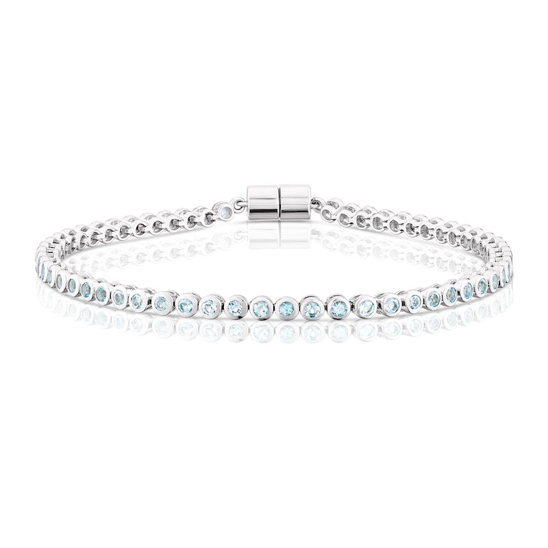 Sterling Silver Blue Topaz Bezel Set Tennis Bracelet