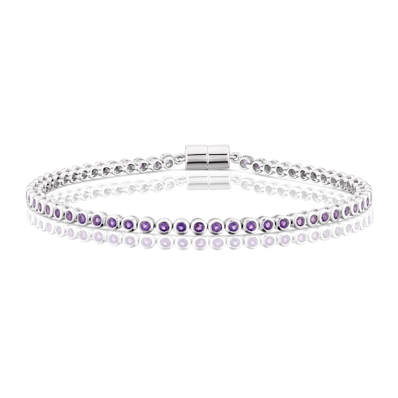 Sterling Silver Amethyst Bezel Set Tennis Bracelet