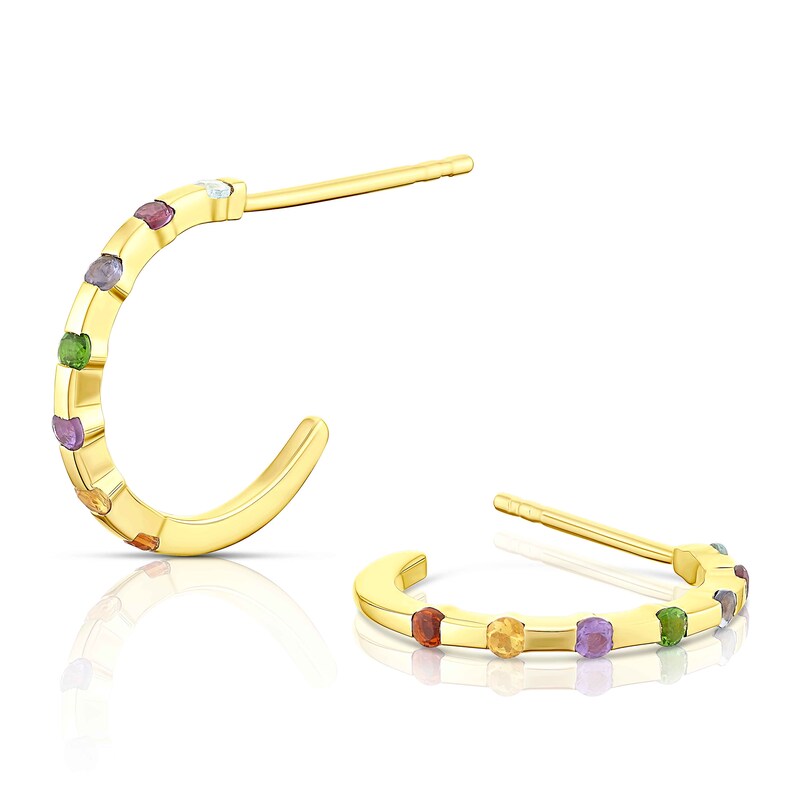 9ct Yellow Gold Multi Stone Hoop Earrings