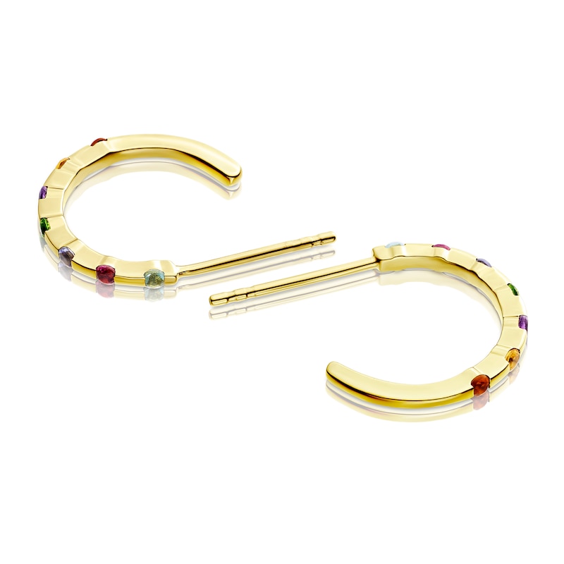 Main Image 2 of 9ct Yellow Gold Multi Stone Hoop Earrings