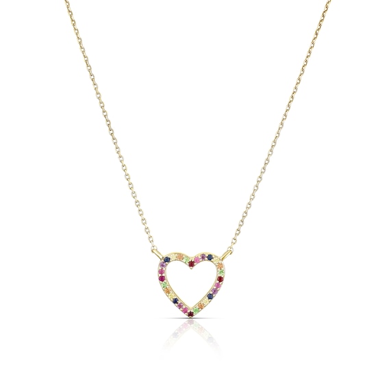 9ct Yellow Gold Multi Stone Heart Pendant