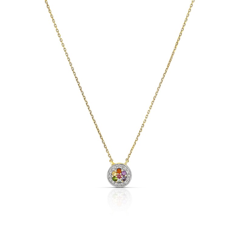 Main Image 1 of 9ct Yellow Gold Multi Stone & 0.07ct Diamond Halo Pendant