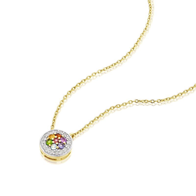 Main Image 2 of 9ct Yellow Gold Multi Stone & 0.07ct Diamond Halo Pendant