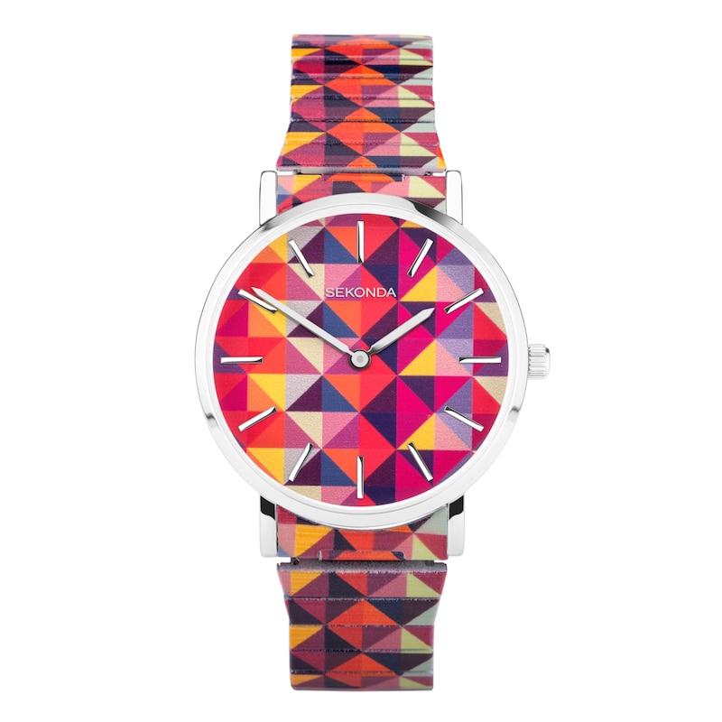 Sekonda Ladies' Pink Geometric Patterned Expander Bracelet Watch