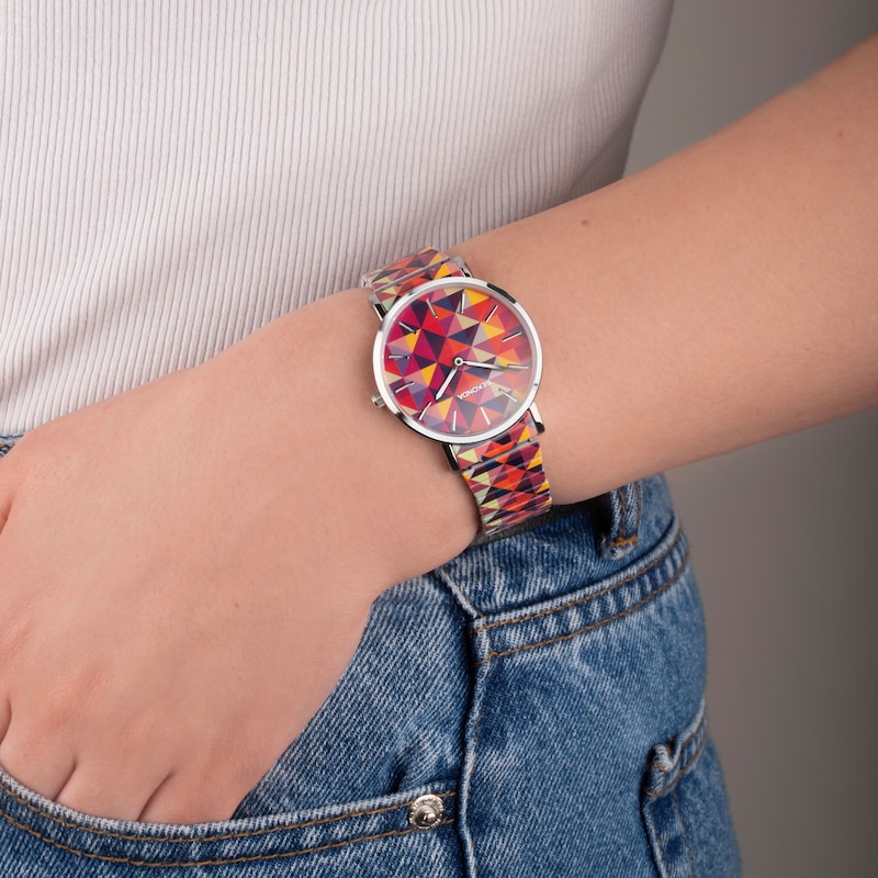 Sekonda Ladies' Pink Geometric Patterned Expander Bracelet Watch