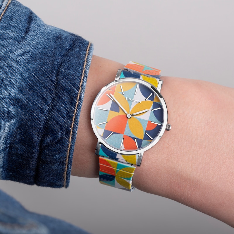 Sekonda Ladies' Yellow Geometric Patterned Expander Bracelet Watch