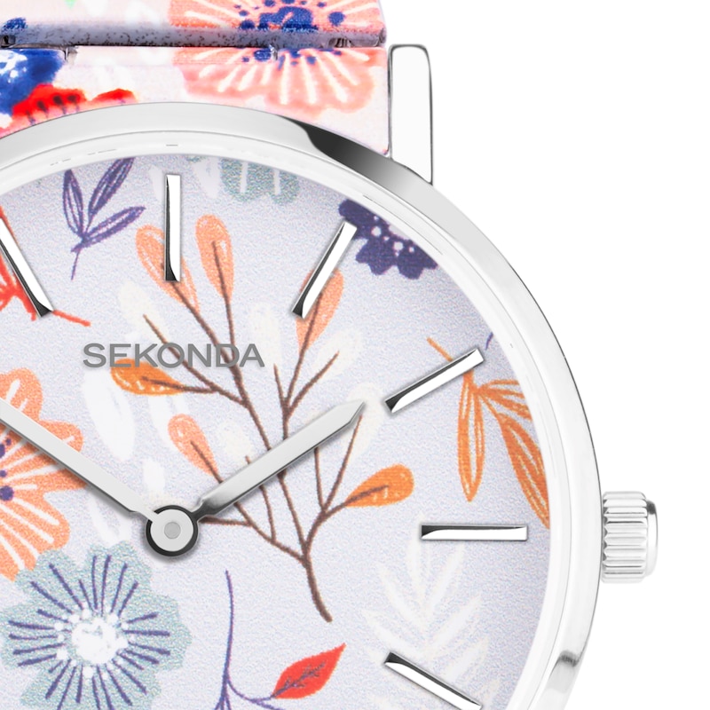 Sekonda Ladies' Light Purple Floral Patterned Expander Bracelet Watch
