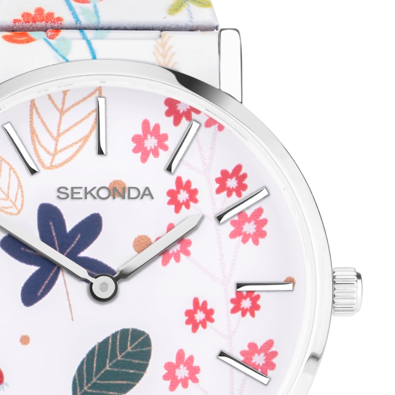 Sekonda Ladies' White Floral Patterned Expander Bracelet Watch