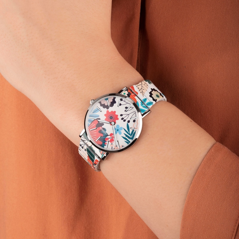 Sekonda Ladies' Red Floral Patterned Expander Bracelet Watch