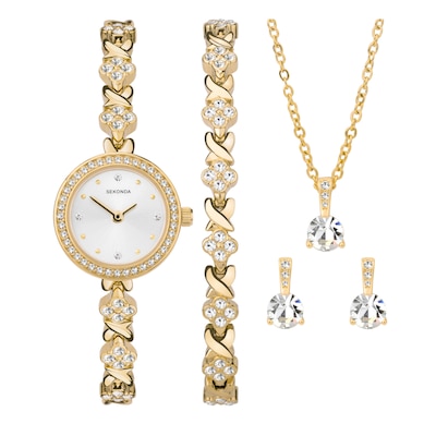 Sekonda Women's Gold Plated Stone Set Watch and Jewellery Gift Set