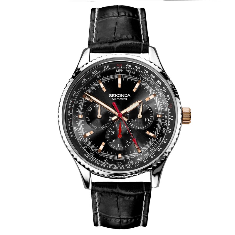 Sekonda Maverick Men's Black Leather Strap Watch