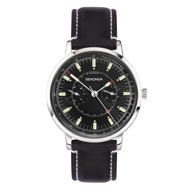 Sekonda 1978 Men’s Black Leather Strap Watch