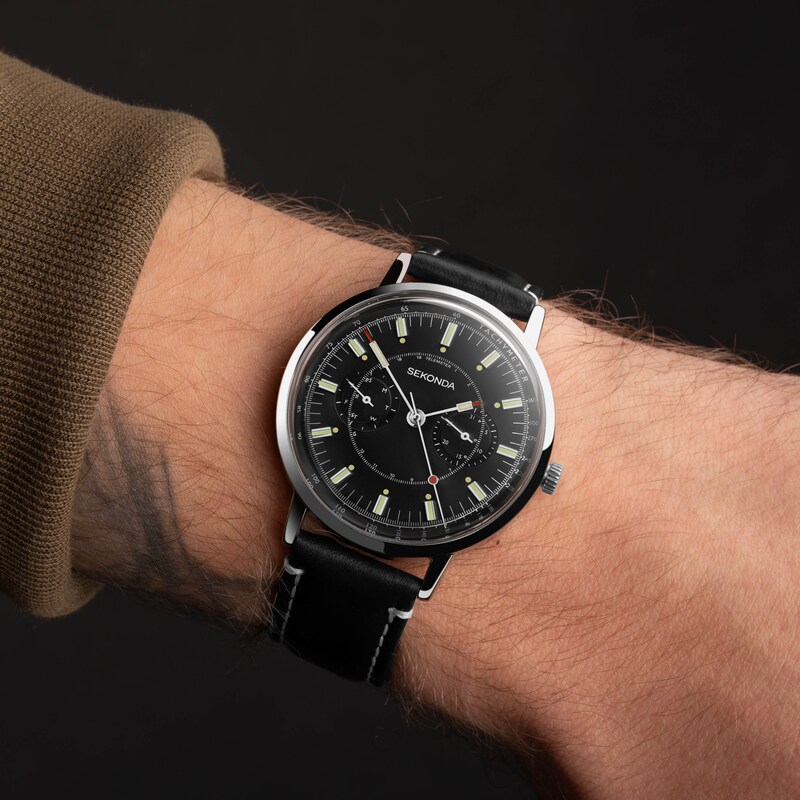 Sekonda 1978 Men’s Black Leather Strap Watch