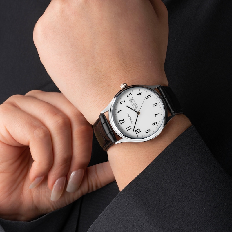 Main Image 7 of Sekonda Easy Reader Men's Black Leather Strap Watch