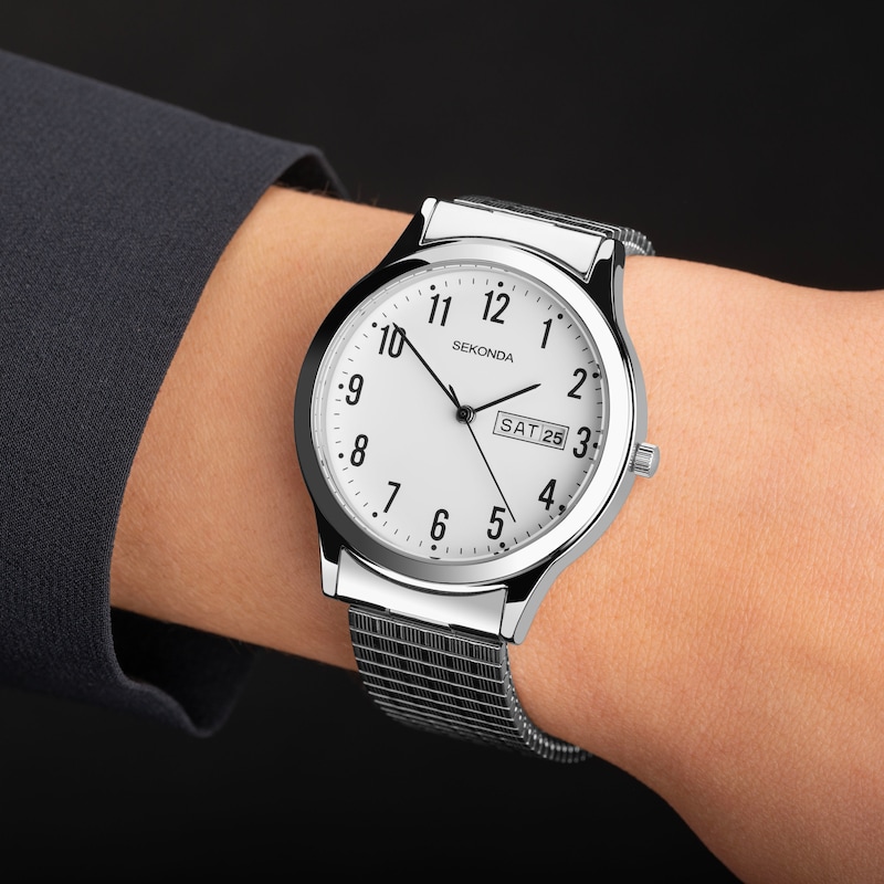 Main Image 7 of Sekonda Easy Reader Men's Silver Stainless Steel Expander Bracelet Watch