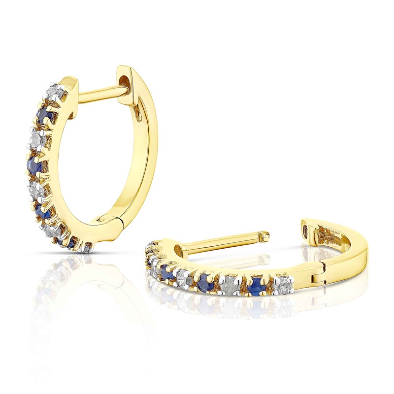 Sterling Silver & 18ct Gold Plated Vermeil Sapphire 0.14ct Diamond Earrings