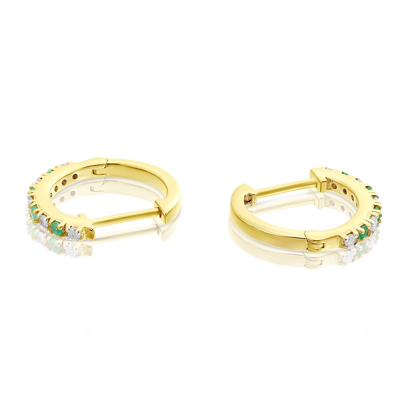 Sterling Silver & 18ct Gold Plated Vermeil Emerald 0.14ct Diamond Earrings
