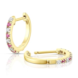 Sterling Silver & 18ct Gold Plated Vermeil Ruby 0.14ct Diamond Earrings