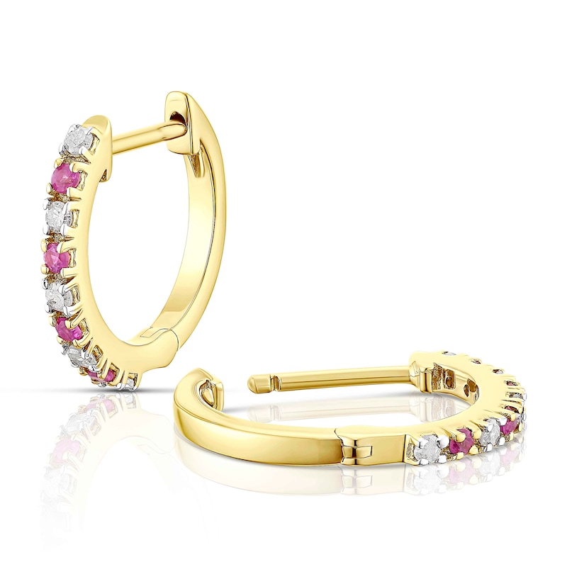 Main Image 1 of Sterling Silver & 18ct Gold Plated Vermeil Ruby 0.14ct Diamond Earrings