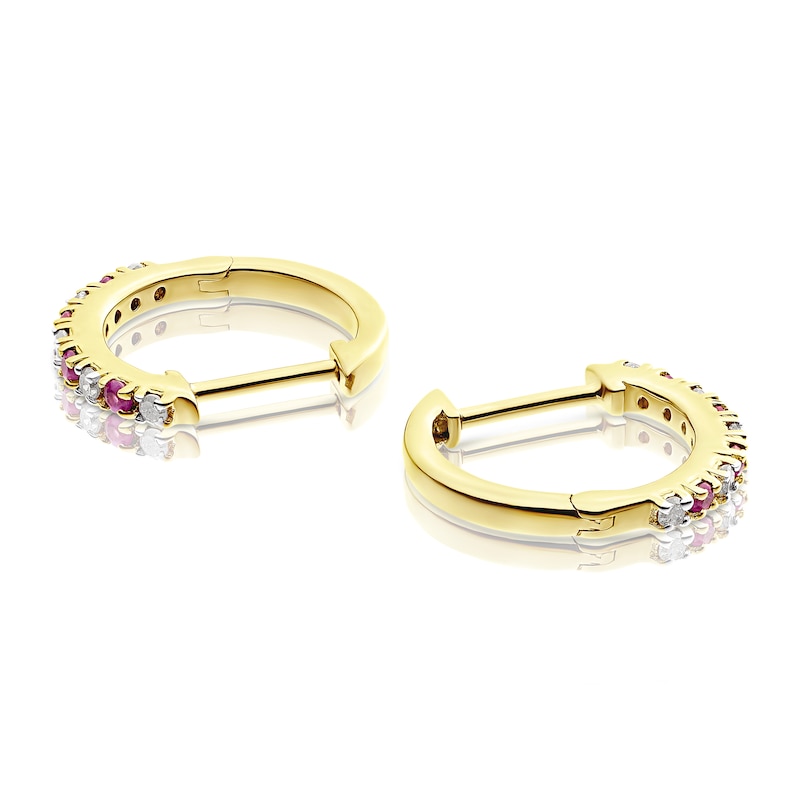 Main Image 2 of Sterling Silver & 18ct Gold Plated Vermeil Ruby 0.14ct Diamond Earrings