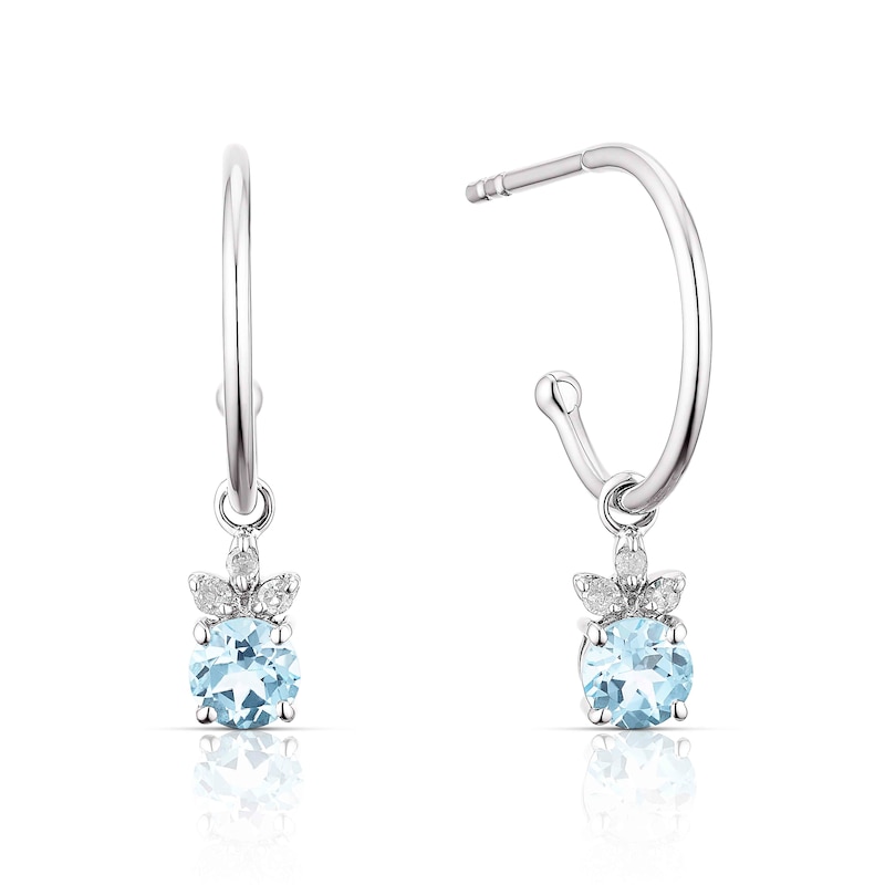 Sterling Silver Blue Topaz 0.05ct Diamond Drop Hoop Earrings