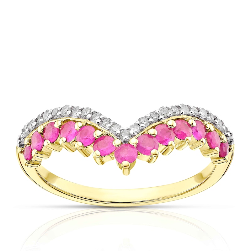 Main Image 1 of 9ct Yellow Gold Ruby 0.11ct Diamond Shaped Eternity Ring