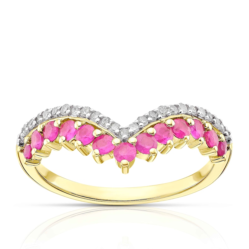 9ct Yellow Gold Ruby 0.11ct Diamond Shaped Eternity Ring