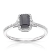 Thumbnail Image 1 of 9ct White Gold Emerald Shaped Sapphire 0.15ct Diamond Halo Ring