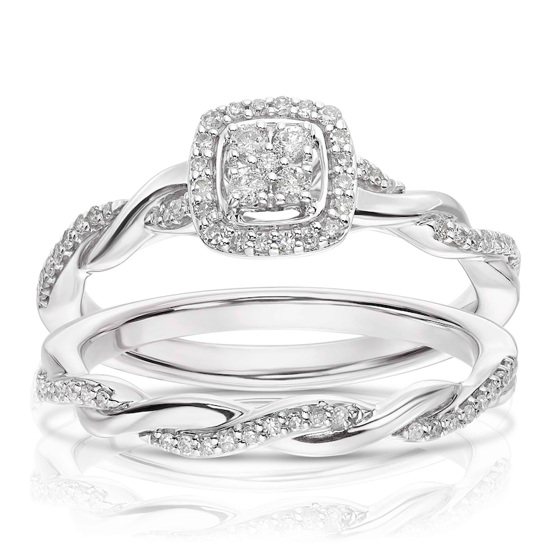 Main Image 1 of Perfect Fit Argentium Sterling Silver 0.25ct Diamond Twisted Shoulders Bridal Set