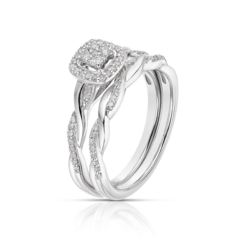 Main Image 2 of Perfect Fit Argentium Sterling Silver 0.25ct Diamond Twisted Shoulders Bridal Set