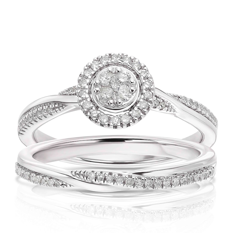 Main Image 1 of Perfect Fit Argentium Sterling Silver 0.25ct Diamond Round Cluster Bridal Set