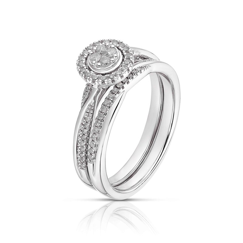Main Image 2 of Perfect Fit Argentium Sterling Silver 0.25ct Diamond Round Cluster Bridal Set