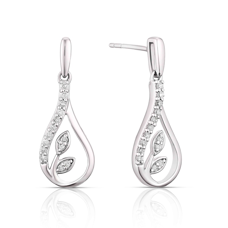 Sterling Silver 0.15ct Diamond Leaf Drop Earrings
