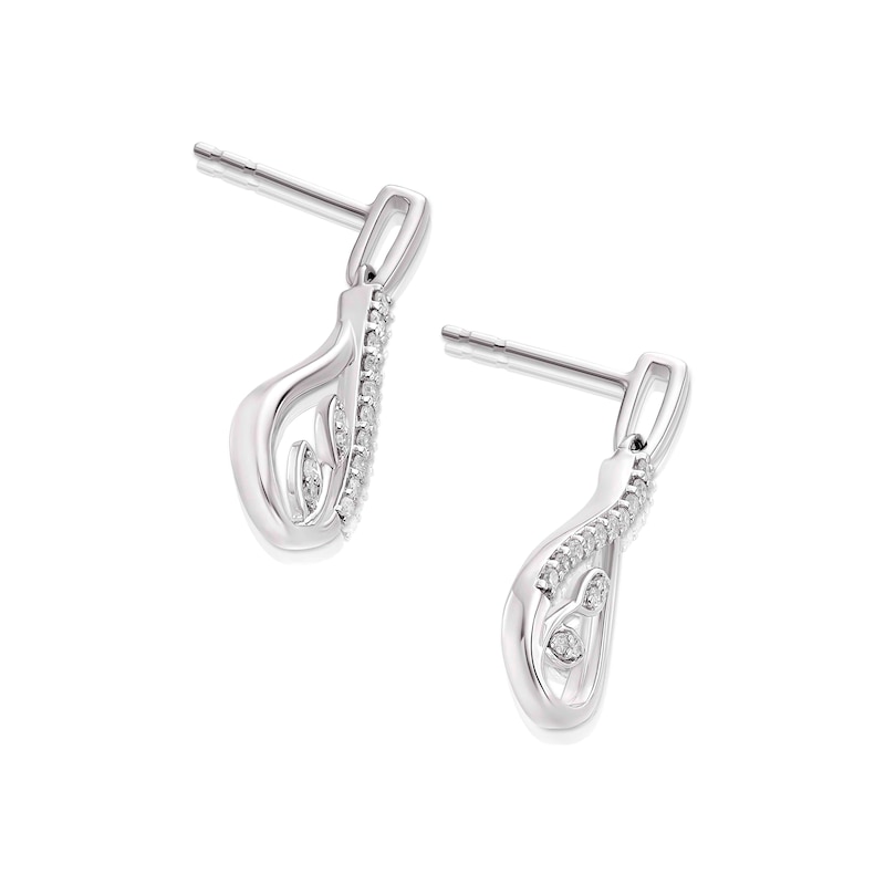 Main Image 2 of Sterling Silver 0.15ct Diamond Leaf Drop Earrings