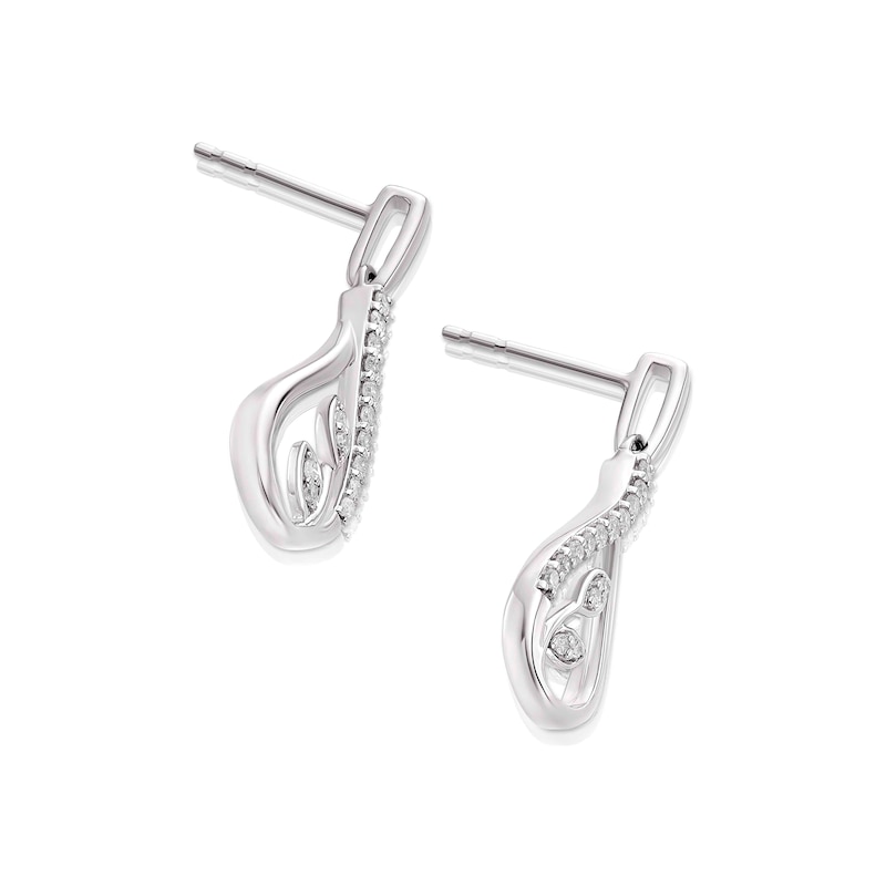 Sterling Silver 0.15ct Diamond Leaf Drop Earrings