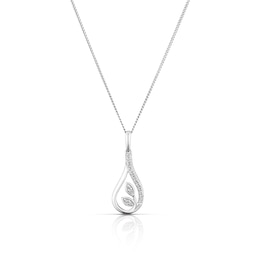 Sterling Silver 0.10ct Diamond Leaf Drop Pendant