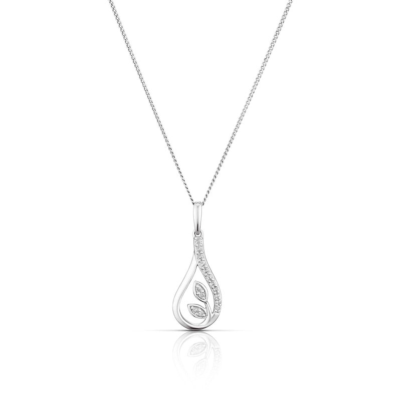 Main Image 1 of Sterling Silver 0.10ct Diamond Leaf Drop Pendant