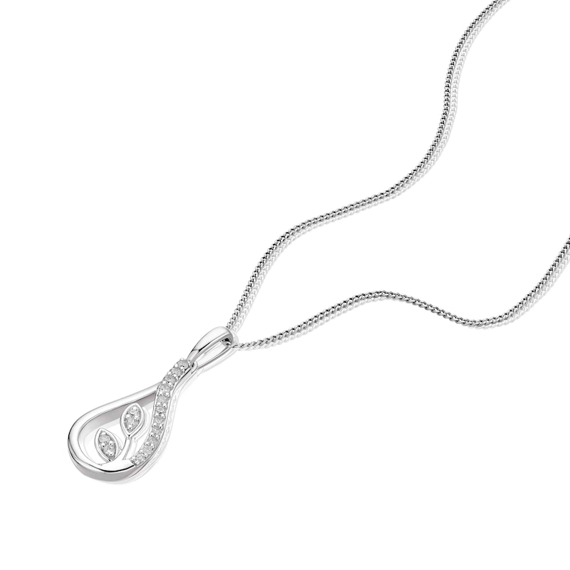 Main Image 2 of Sterling Silver 0.10ct Diamond Leaf Drop Pendant