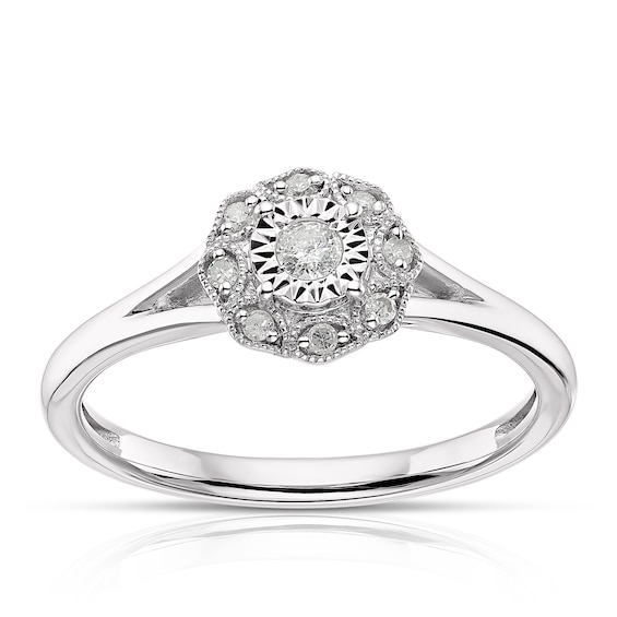 Engagement Ring Sterling Silver Total Solitaire 0.10ct Diamo