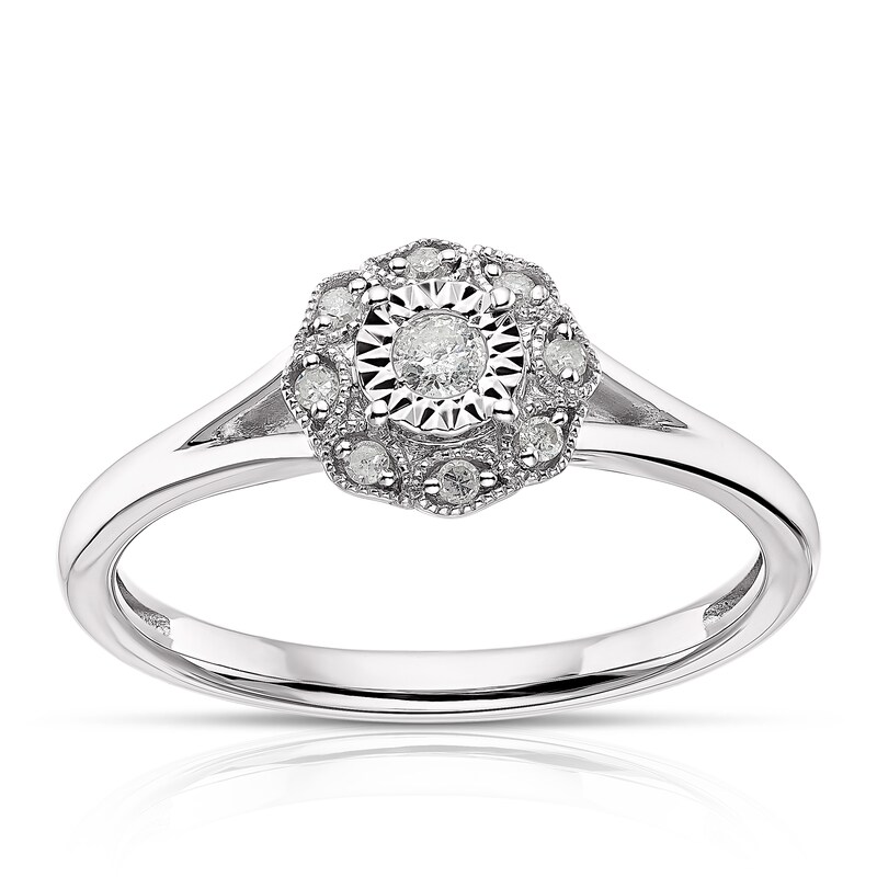 Main Image 1 of Sterling Silver 0.10ct Total Diamond Solitaire Ring