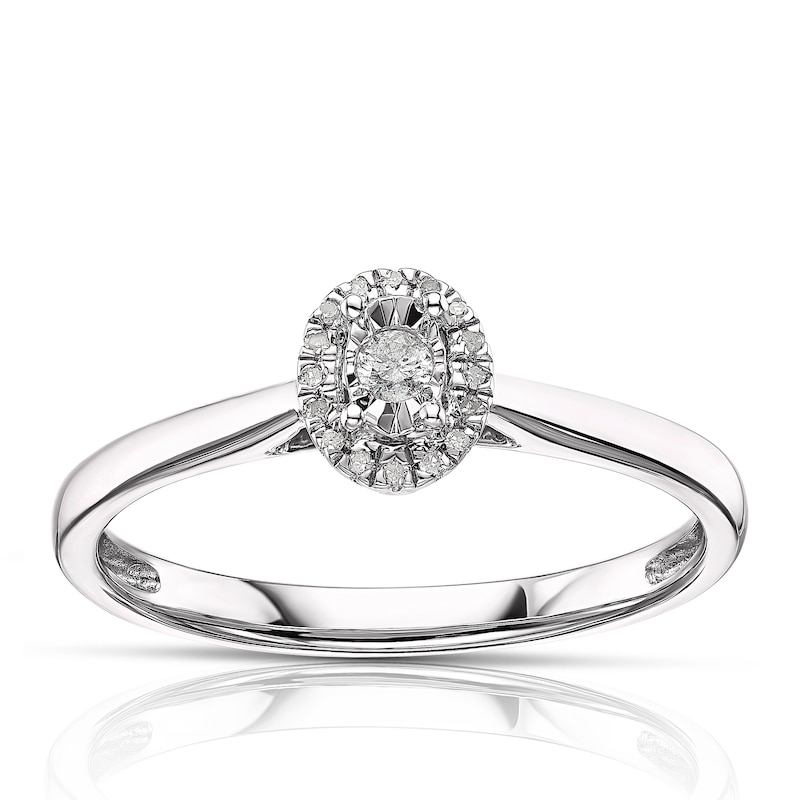 Sterling Silver 0.06ct Total Diamond Halo Solitaire Ring