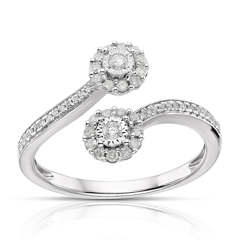 Main Image 1 of 9ct White Gold 0.25ct Diamond Two Flower Open Ring