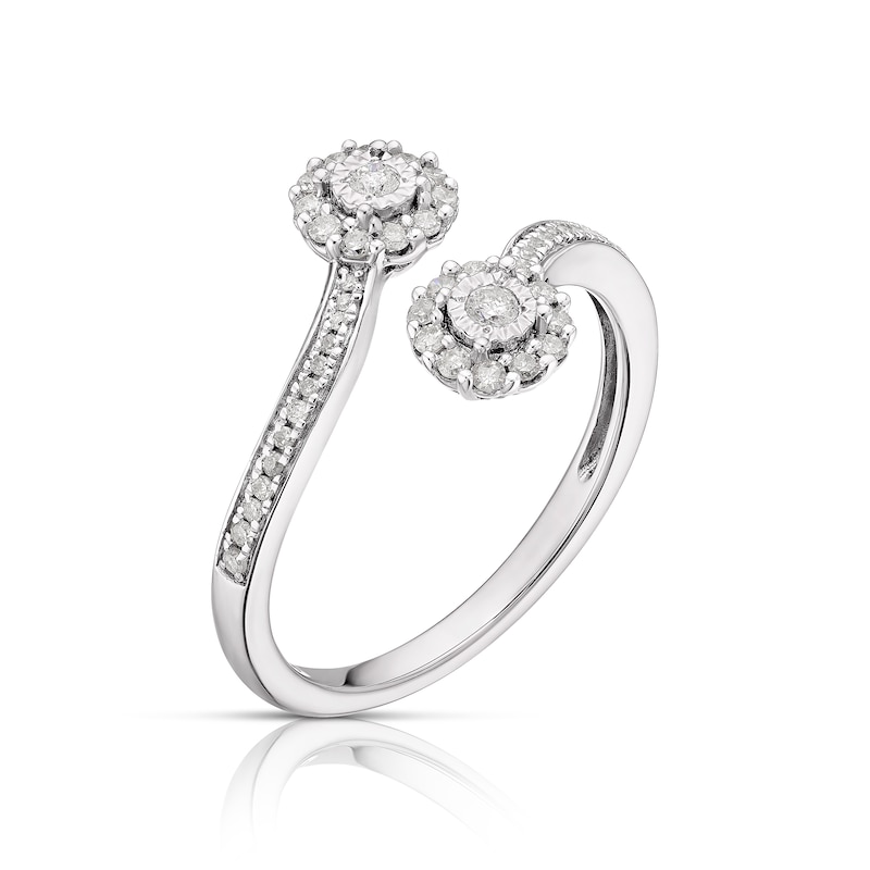 Main Image 2 of 9ct White Gold 0.25ct Diamond Two Flower Open Ring