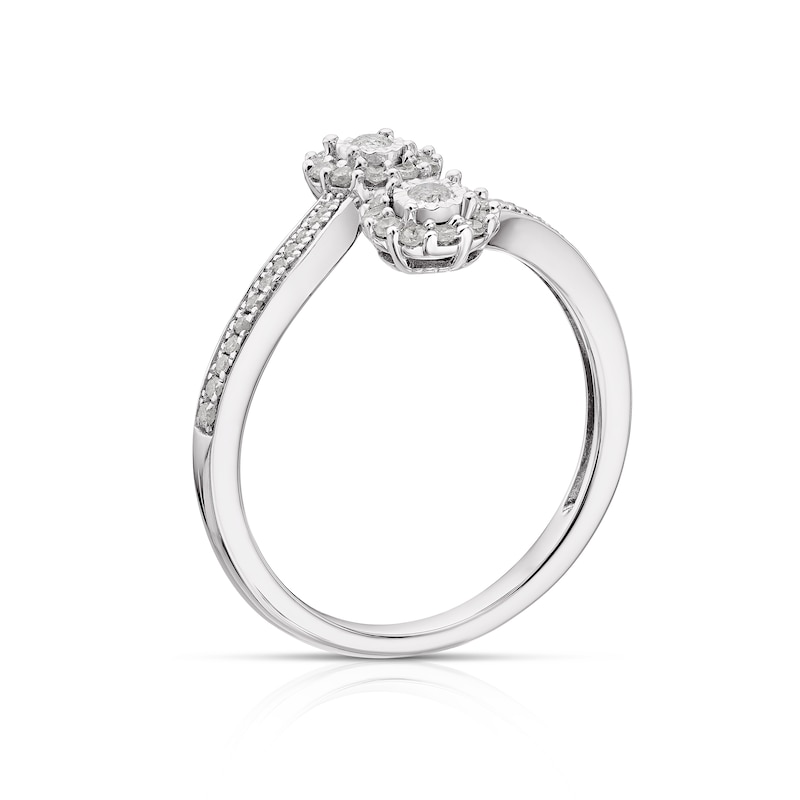 Main Image 3 of 9ct White Gold 0.25ct Diamond Two Flower Open Ring